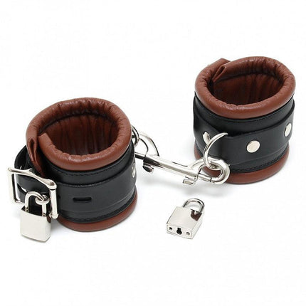 Luxe zacht gevoerde voetboeien met slotjes - zwart/bruin