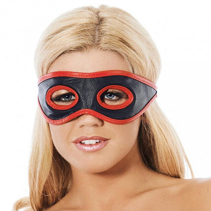 Masker leer met oog uitsparingen - zwart/rood - Erotiekvoordeel.nl