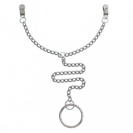 Metalen tepelklemmen met ketting en scrotum ring Ø 50 mm - Erotiekvoordeel.nl