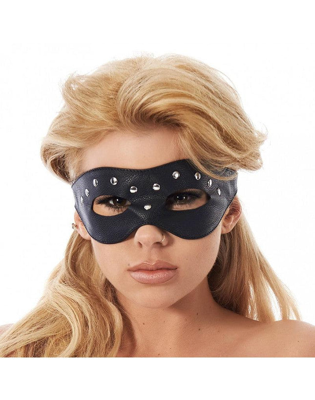 Open oogmasker van leer met siernieten