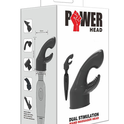 POWER Opzetstuk Wand Vibrator Dual Stimulation - zwart - Erotiekvoordeel.nl