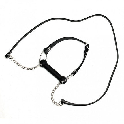 Paardenbit gag met leidsels leer - zwart - Erotiekvoordeel.nl