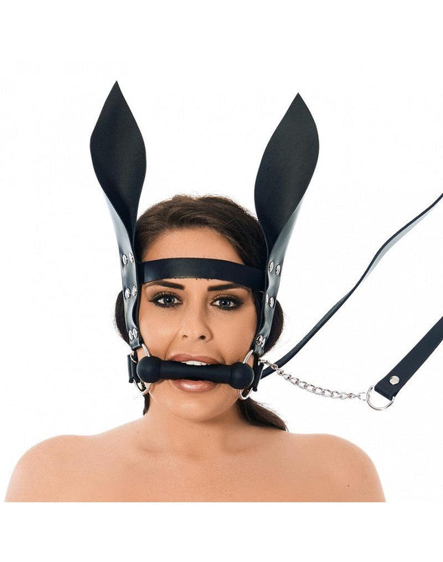 Paardenbit gag met teugels en oren voor pony play - Erotiekvoordeel.nl