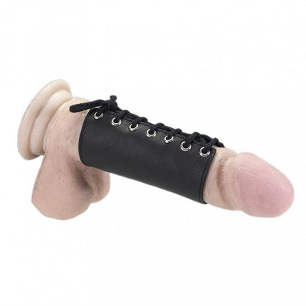 Penis sleeve dwangbuis leer met rijgveter - Erotiekvoordeel.nl