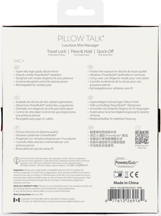 Pillow Talk Oplaadbare Mini Vibrator Racy - roze - Erotiekvoordeel.nl