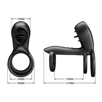 Pretty Love Jammy - Cockring Vibrator met Clitoris Stimulator - Zwart - Unieke Drievoudige Ringontwerp-Erotiekvoordeel.nl
