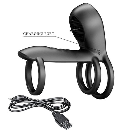 Pretty Love Jammy - Cockring Vibrator met Clitoris Stimulator - Zwart - Unieke Drievoudige Ringontwerp-Erotiekvoordeel.nl