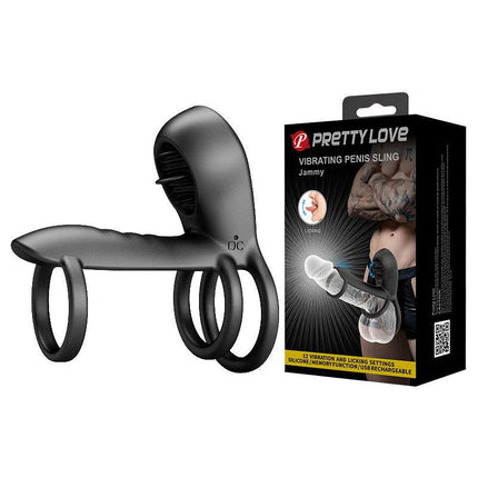 Pretty Love Jammy - Cockring Vibrator met Clitoris Stimulator - Zwart - Unieke Drievoudige Ringontwerp-Erotiekvoordeel.nl
