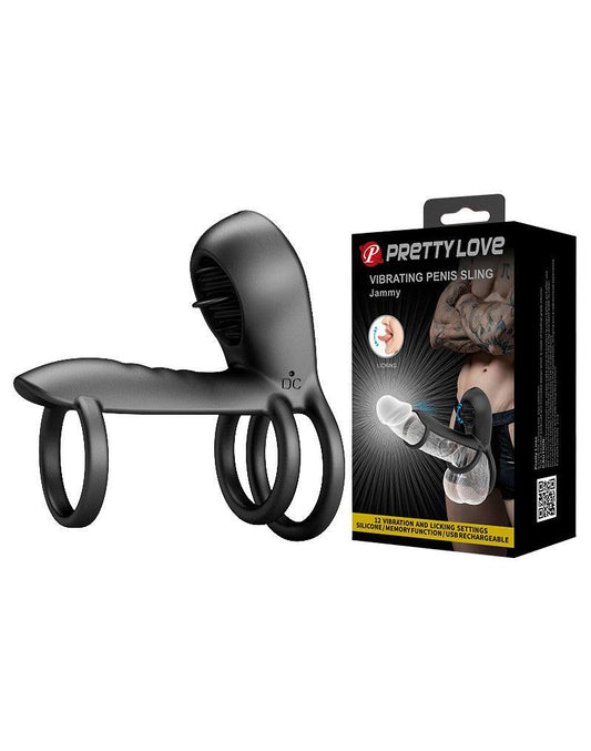 Pretty Love Jammy - Cockring Vibrator met Clitoris Stimulator - Zwart - Unieke Drievoudige Ringontwerp-Erotiekvoordeel.nl
