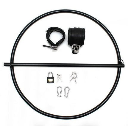 Rimba Bondage Ring | Restraint Ring met Leren Boeien en Hangslot - Erotiekvoordeel.nl