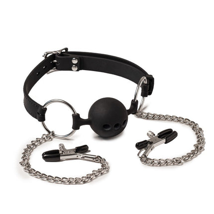 Rimba Latex Play Ball Gag/Mondknevel met tepelklemmen-Erotiekvoordeel.nl