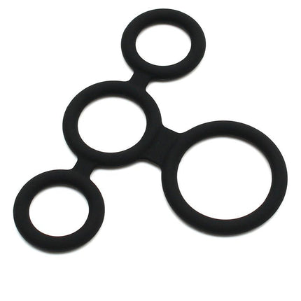 Rimba Latex Play Quatro Cockring en Ball Splitter - zwart-Erotiekvoordeel.nl