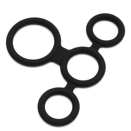 Rimba Latex Play Quatro Cockring en Ball Splitter - zwart-Erotiekvoordeel.nl