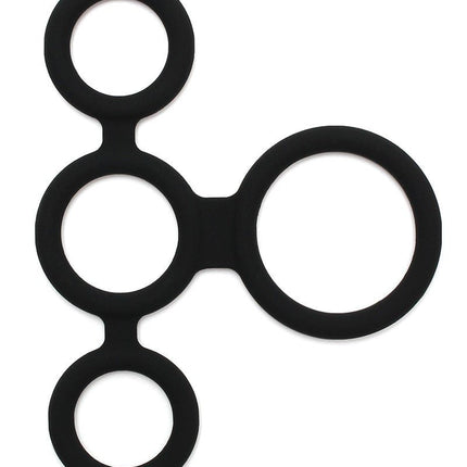 Rimba Latex Play Quatro Cockring en Ball Splitter - zwart-Erotiekvoordeel.nl