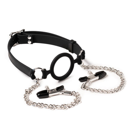 Rimba Latex Play Ring Gag/Mondknevel met tepelklemmen-Erotiekvoordeel.nl