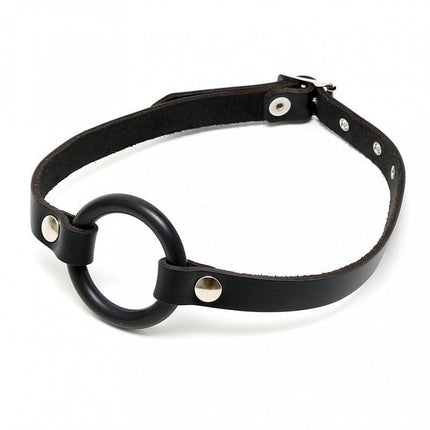 Ring gag van leer - zwart - Erotiekvoordeel.nl