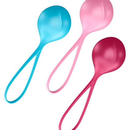 Satisfyer Bekkenbodem Trainer Kegel Balls set van 3 - rood - roze - blauw - beginner - Erotiekvoordeel.nl