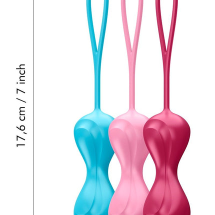 Satisfyer Bekkenbodem Trainer Kegel Balls set van 3 - rood - roze - blauw - medium - Erotiekvoordeel.nl