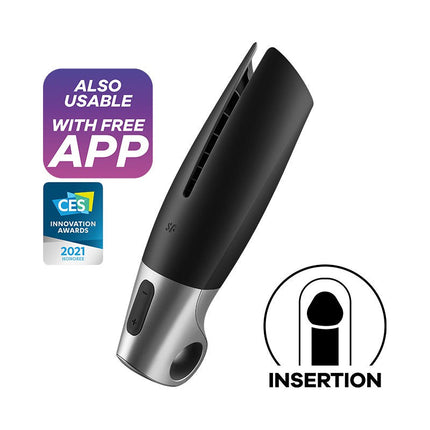 Satisfyer - Power Masturbator Met App Control - Zwart/Zilver-Erotiekvoordeel.nl