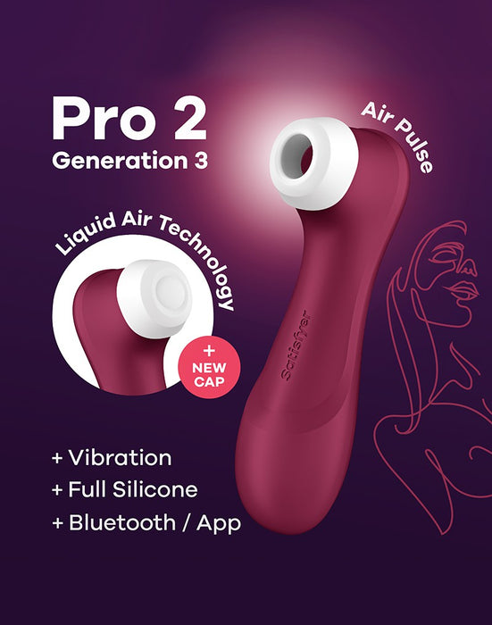 Satisfyer - Pro 2 Generation 3 - Vibromasseur à pression d'air (avec contrôle par application) - Rouge