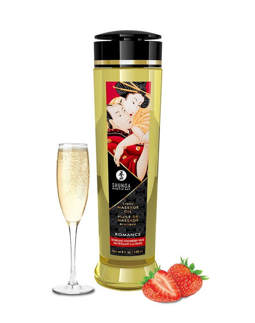 Shunga Massageolie Romance Sparkling Strawberry - 240 ml - Erotiekvoordeel.nl