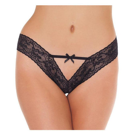 Slipje v-shape met bandjes en strikje - zwart - Erotiekvoordeel.nl