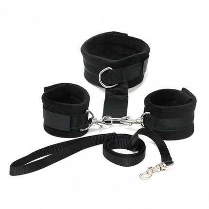 Soft Bondage Collar met handboeien en leiband - zwart - Erotiekvoordeel.nl