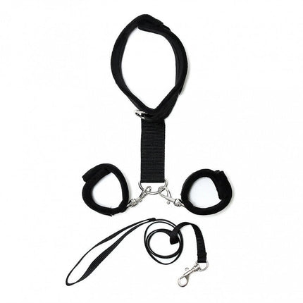 Soft Bondage Collar met handboeien en leiband - zwart - Erotiekvoordeel.nl
