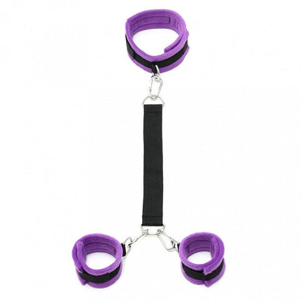 Soft Bondage Collar naar Handboeien Set - zwart/paars - Erotiekvoordeel.nl