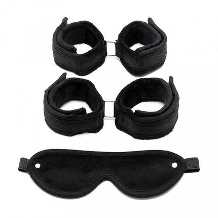 Soft Bondage Set Handboeien Voetboeien Blinddoek - zwart - Erotiekvoordeel.nl