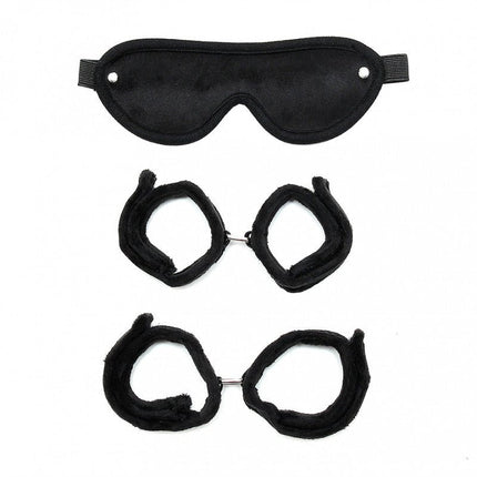 Soft Bondage Set Handboeien Voetboeien Blinddoek - zwart - Erotiekvoordeel.nl