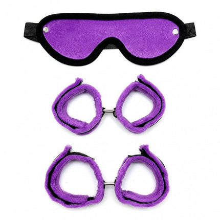Soft Bondage Set Handboeien Voetboeien Blinddoek - zwart/paars - Erotiekvoordeel.nl