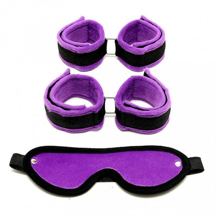 Soft Bondage Set Handboeien Voetboeien Blinddoek - zwart/paars - Erotiekvoordeel.nl