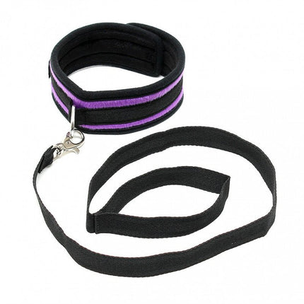 Rimba Soft Bondage halsband met leidsel - zwart/paars - Erotiekvoordeel.nl