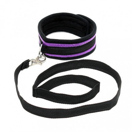Rimba Soft Bondage halsband met leidsel - zwart/paars - Erotiekvoordeel.nl