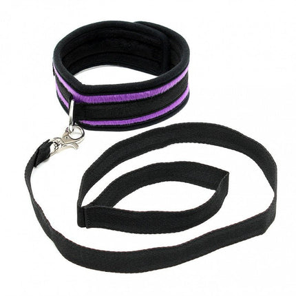 Rimba Soft Bondage halsband met leidsel - zwart/paars - Erotiekvoordeel.nl
