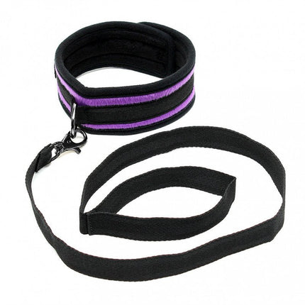 Rimba Soft Bondage halsband met leidsel - zwart/paars - Erotiekvoordeel.nl