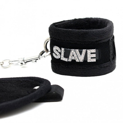 Soft Bondage set blinddoek en handboeien SLAVE - zwart - Erotiekvoordeel.nl