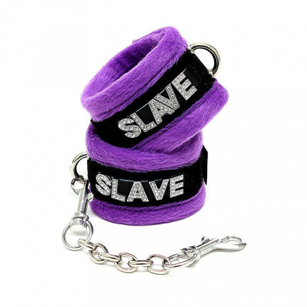 Soft Bondage set blinddoek en handboeien SLAVE - zwart/paars - Erotiekvoordeel.nl