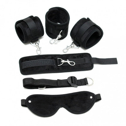 Soft Bondageset Hand/Enkels met band en blinddoek - zwart - Erotiekvoordeel.nl