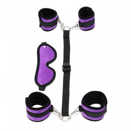 Soft Bondageset Polsboeien/Enkelboeien set met blinddoek - zwart/paars - Erotiekvoordeel.nl