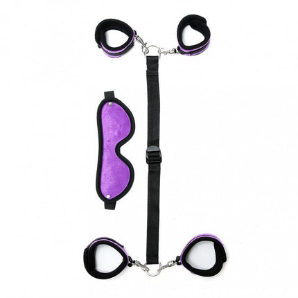 Soft Bondageset Polsboeien/Enkelboeien set met blinddoek - zwart/paars - Erotiekvoordeel.nl