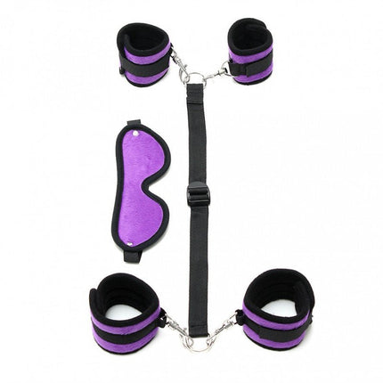 Soft Bondageset Polsboeien/Enkelboeien set met blinddoek - zwart/paars - Erotiekvoordeel.nl