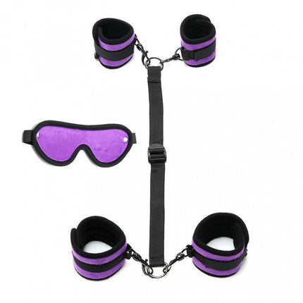 Soft Bondageset Polsboeien/Enkelboeien set met blinddoek - zwart/paars - Erotiekvoordeel.nl