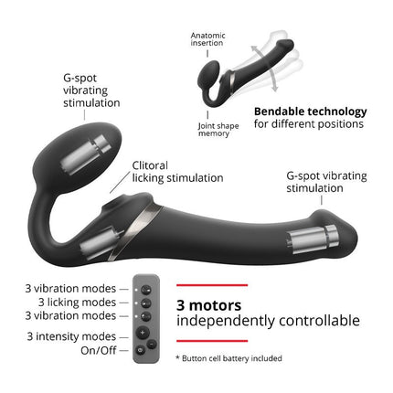 Strap-On-Me Vibrerende Strapless Voorbinddildo met luchtdruk stimulatie - zwart-Erotiekvoordeel.nl