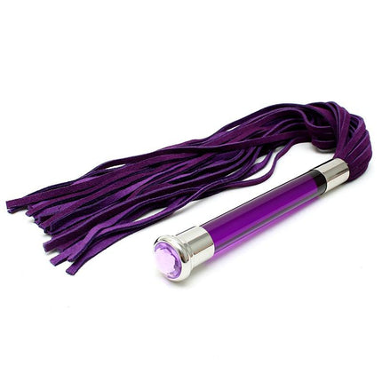 Suede flogger met glazen handvat en kristal - paars - Erotiekvoordeel.nl