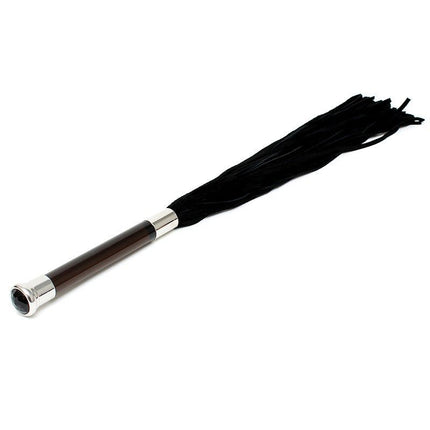Suede flogger met glazen handvat en kristal - zwart - Erotiekvoordeel.nl