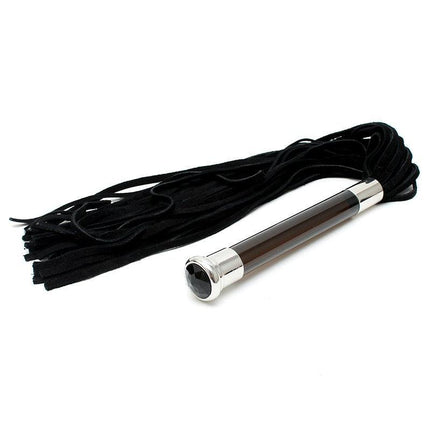 Suede flogger met glazen handvat en kristal - zwart - Erotiekvoordeel.nl