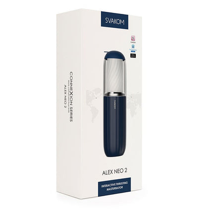 Svakom- Alex Neo 2 - Interactieve Stotende Masturbator met App Control - Donkerblauw-Erotiekvoordeel.nl