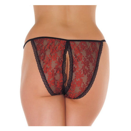 Tanga slipje met open kruis - rood/zwart - Erotiekvoordeel.nl